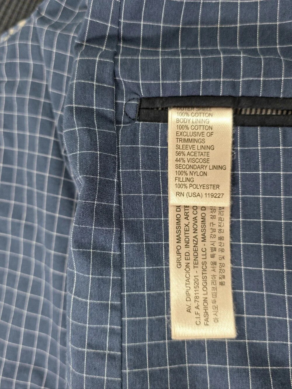 Massimo Dutti Extrafine Cotton Navy Plaid Blazer Sport Coat Men's US 38